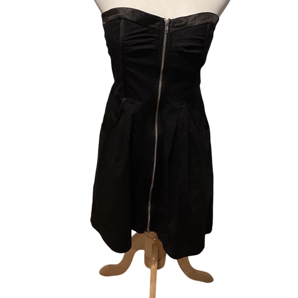2b Bebe Black Strapless Zip Front Mini Dress Sweetheart‎ Neckline Pockets L